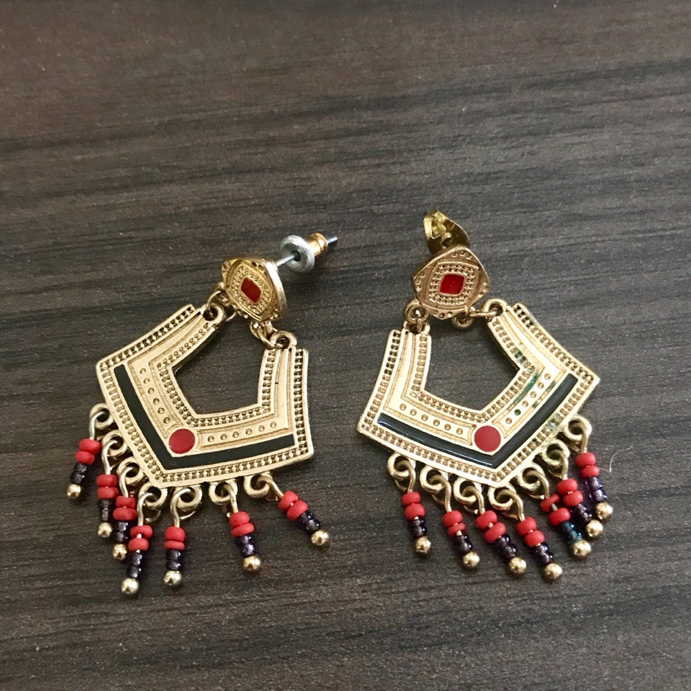 chandelier earrings w/ red enamel